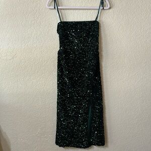 Dark Green Sequin Velvet Party Dress Size L